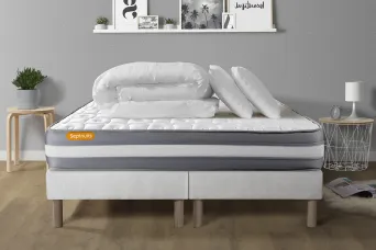 Pack lit complet - Matelas 200x200 cm + 2 Sommiers tapissier (monobloc) + 2 oreillers + Couette - Memo Plus